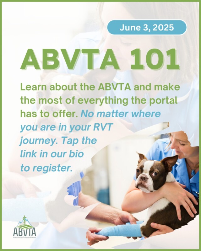 🗓️ OUR JUNE 3 SESSION IS NOW OPEN FOR REGISTRATION! 🗓️

Make the most of your membership! Join us for ABVTA 101, an informative and interactive session where we’ll guide you through navigating the Member Portal and show you how to access a variety of valuable resources.

Learn how to take advantage of professional development opportunities, job postings, exclusive member benefits, and more!

🔗 Tap the link in our bio to register today.